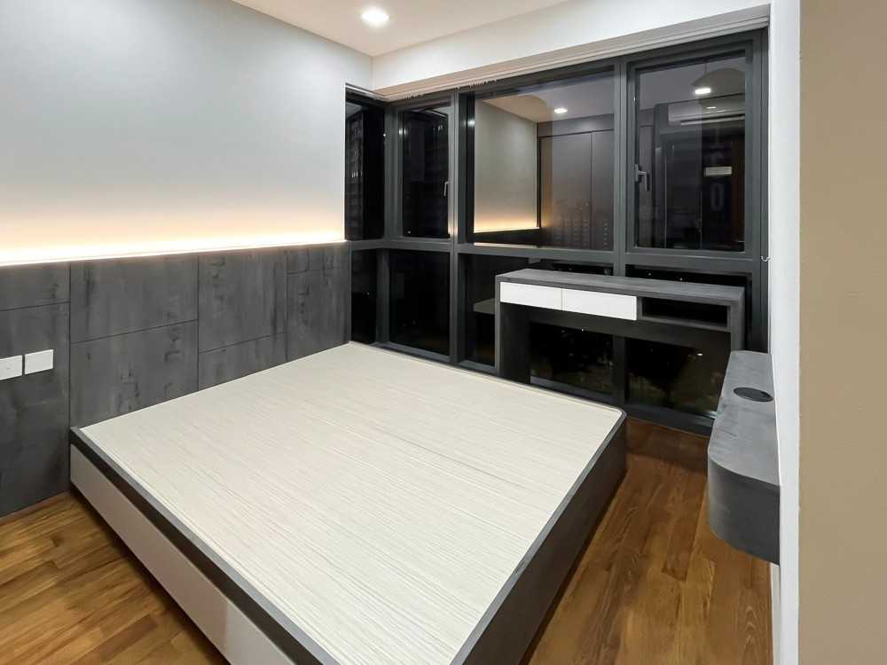 Scandinavian Bedroom with TV Console and Built-in Bed