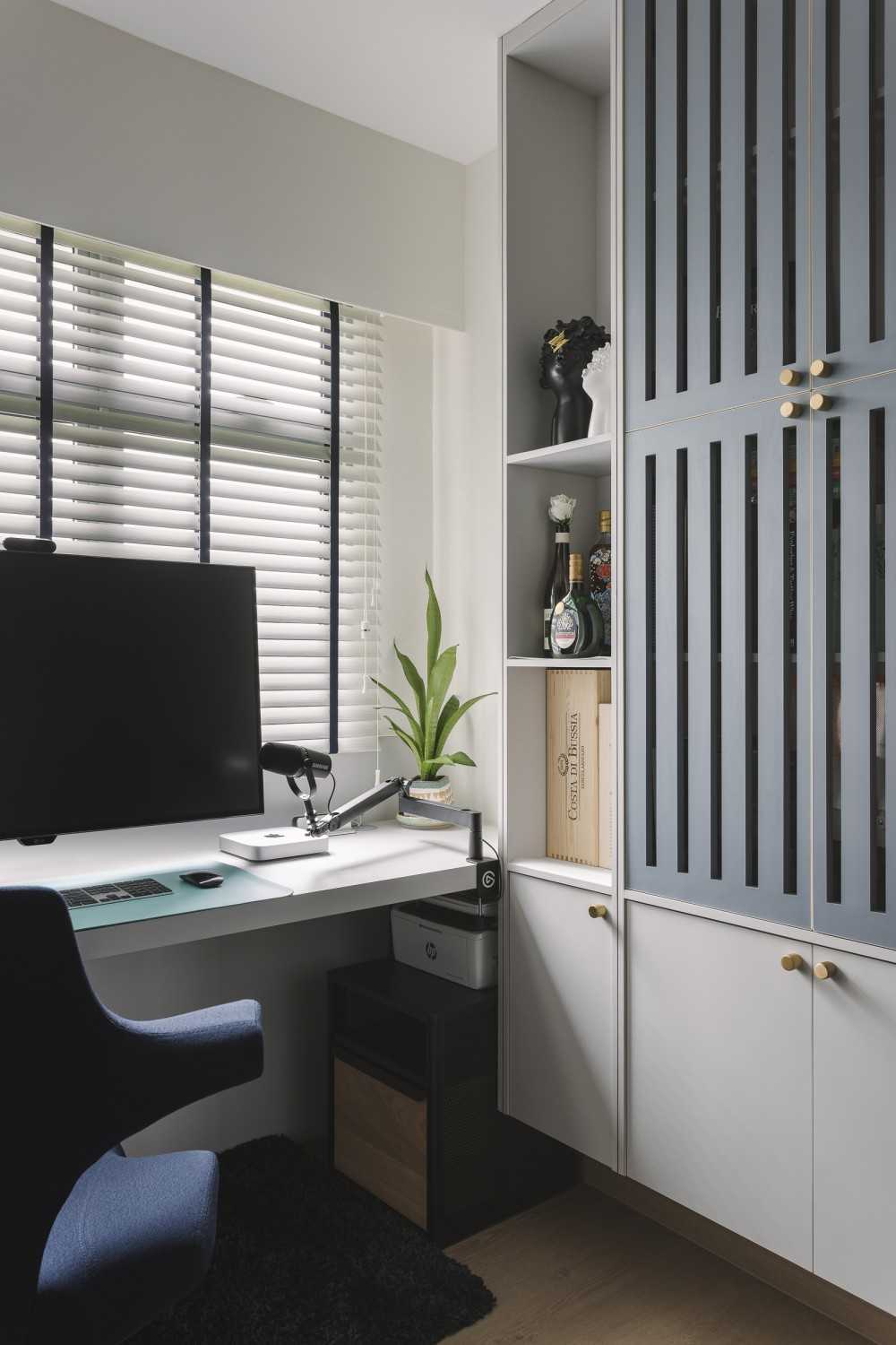 Contemporary Home Office with Desk and Desk Chairs