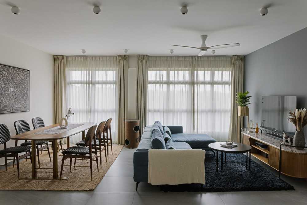Contemporary Living Room with TV Console and Carpet