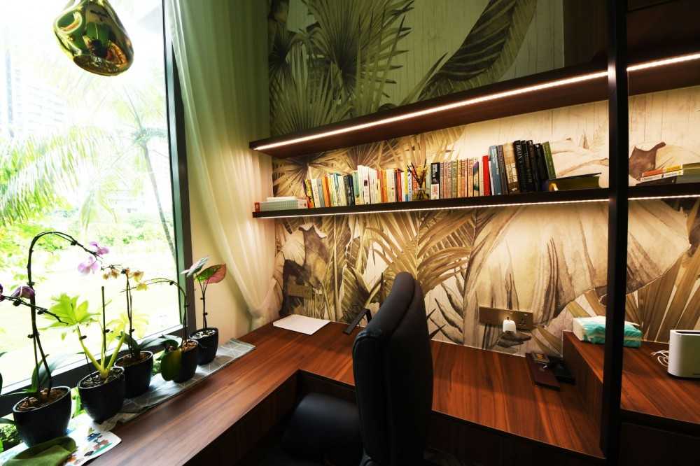 Contemporary Study with Bookshelf and Cove Lighting