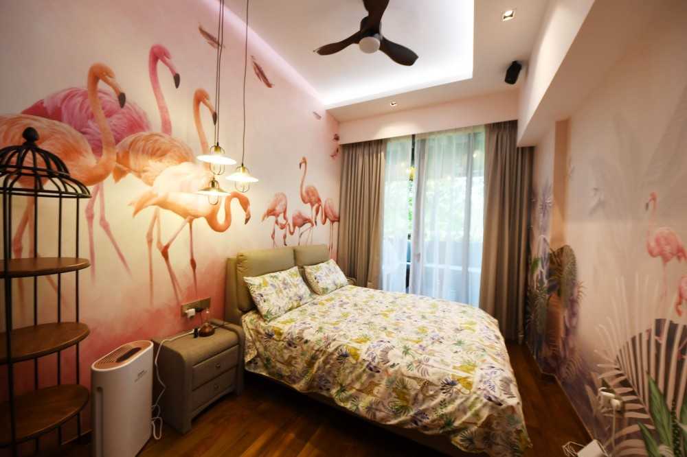 Contemporary Bedroom with Parquet Floor and Bay Window