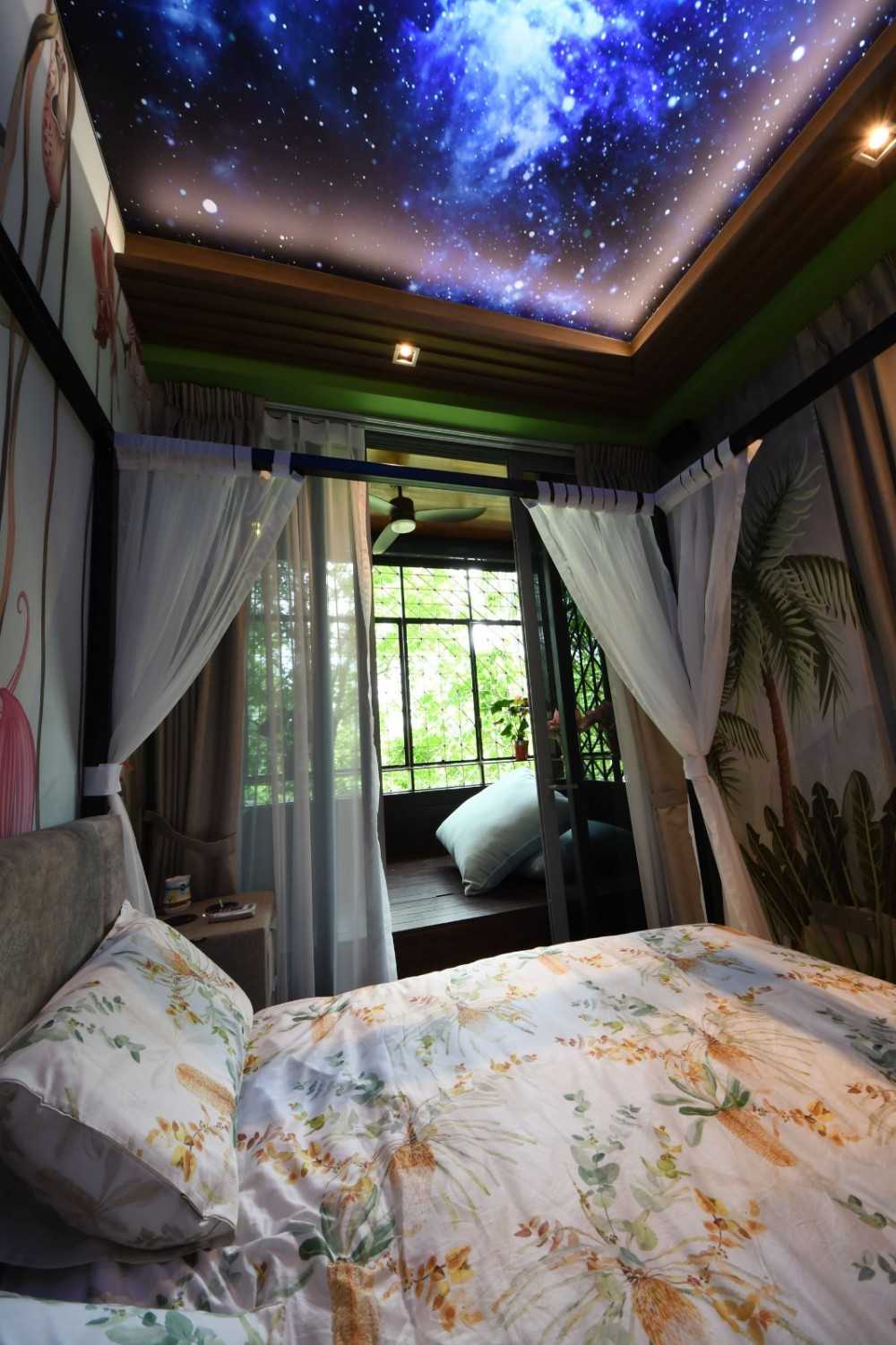 Contemporary Bedroom with Parquet Floor and Bedside Table