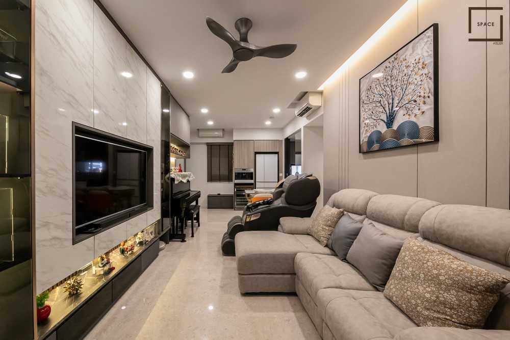 Contemporary Living Room with TV Console and Feature Wall