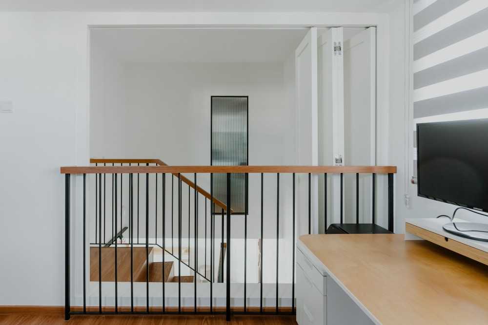 Modern Study with Staircase and Window Shutters