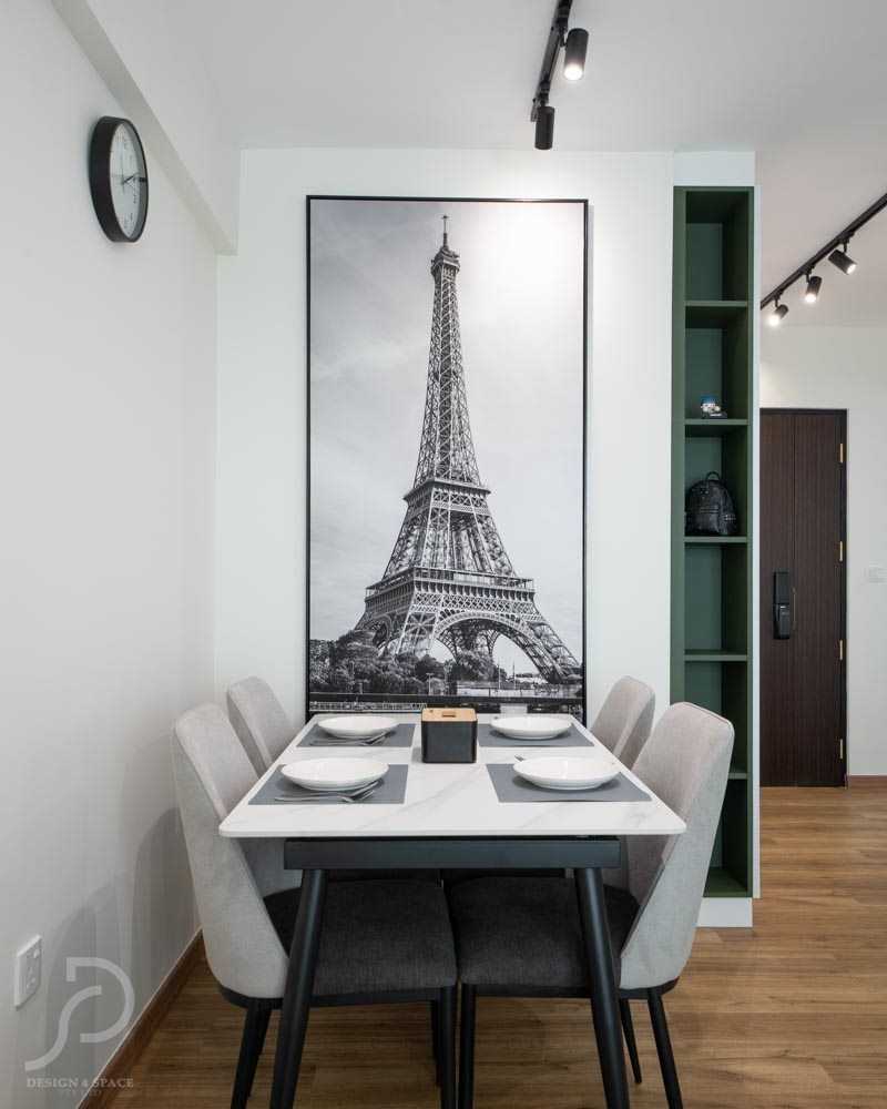 Minimalist Dining Room with Downlights and Dining Table
