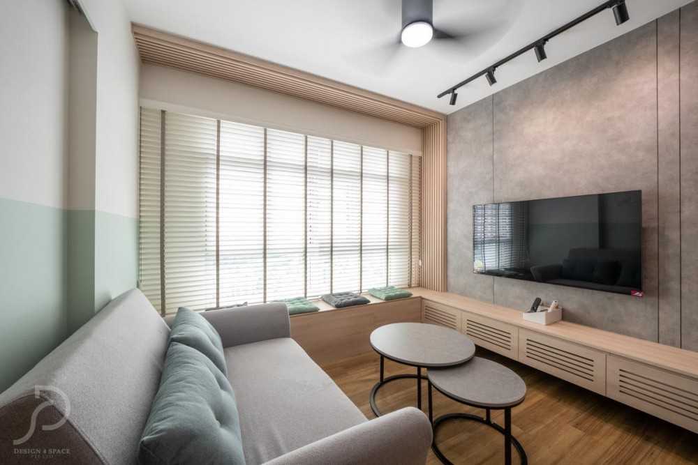 Minimalist Living Room with Vinyl Flooring and TV Console