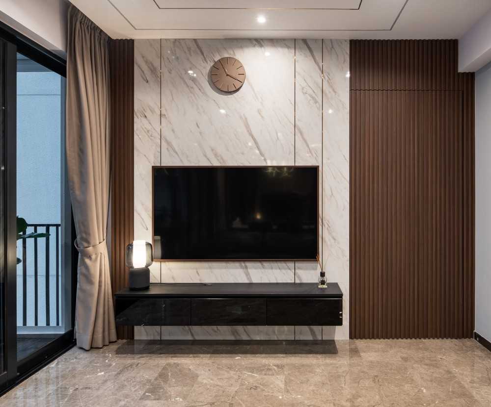 Contemporary Living Room with TV Console and Feature Wall