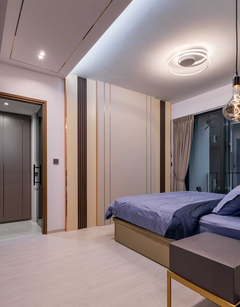 Contemporary Bedroom with Cove Lighting and Drop Ceiling