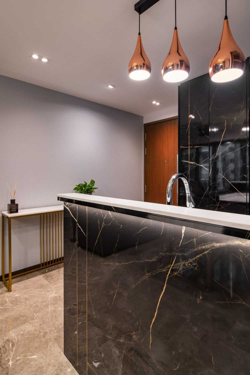Contemporary Living Room with Countertop and TV Console