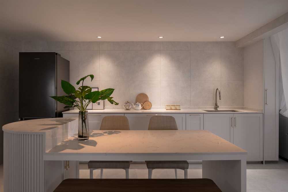Transitional Dining Room with Ceiling Light and Dining Table