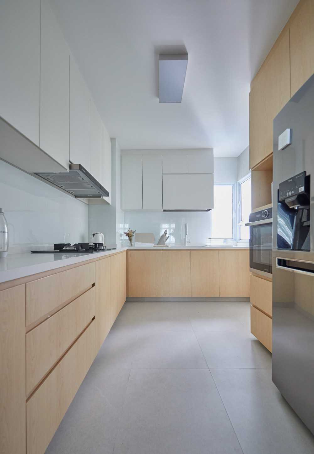 Scandinavian Kitchen with Countertop and Marble Floor