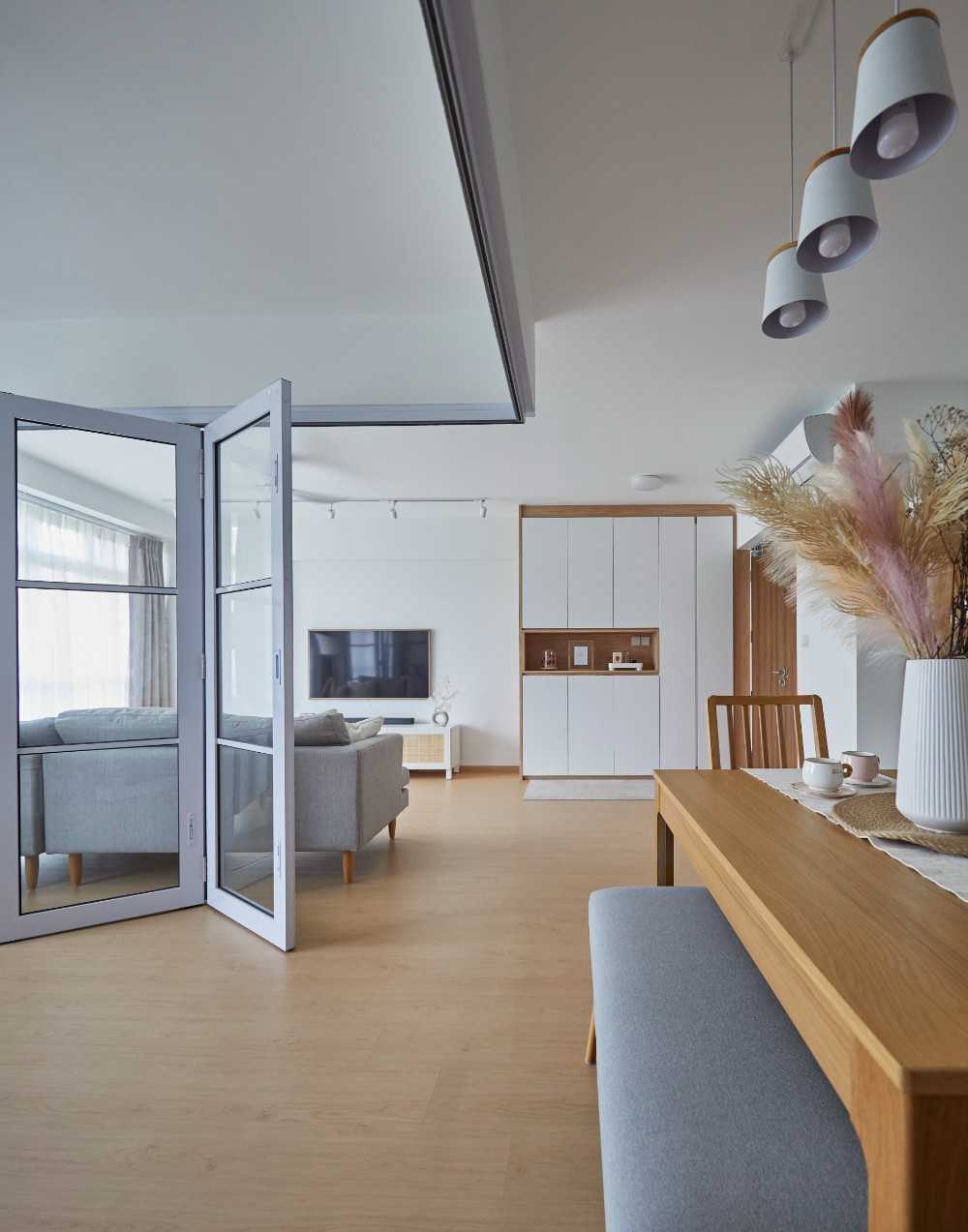 Scandinavian Living Room with TV Console and Sofa