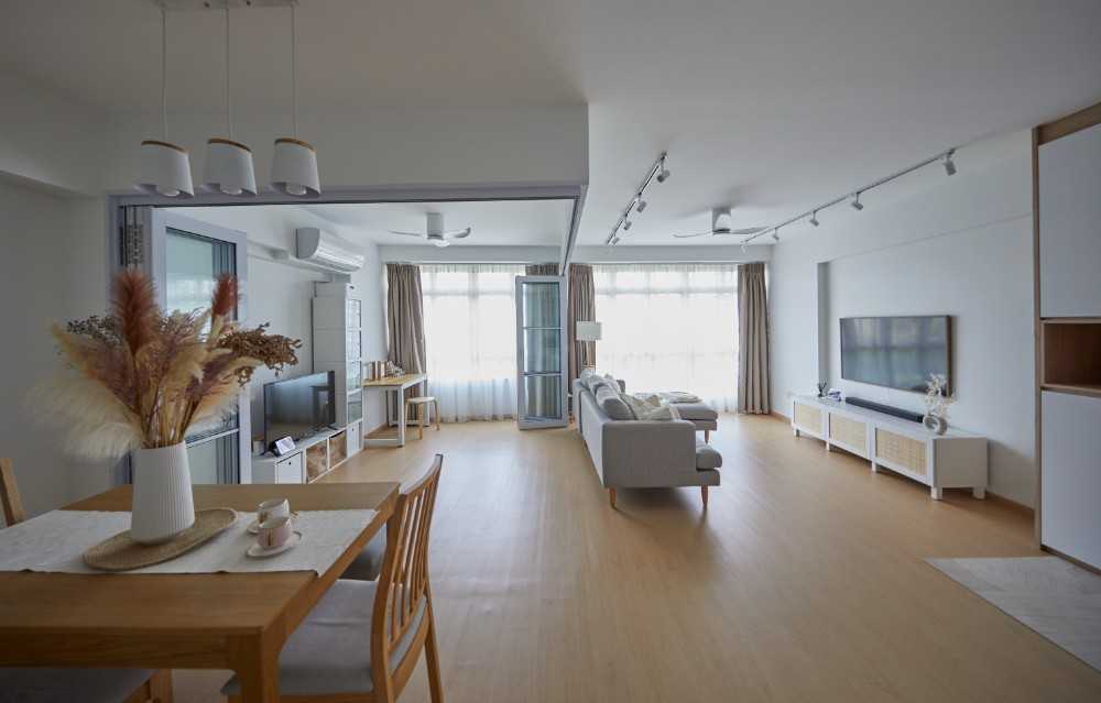 Scandinavian Living Room with Sofa and Paintings