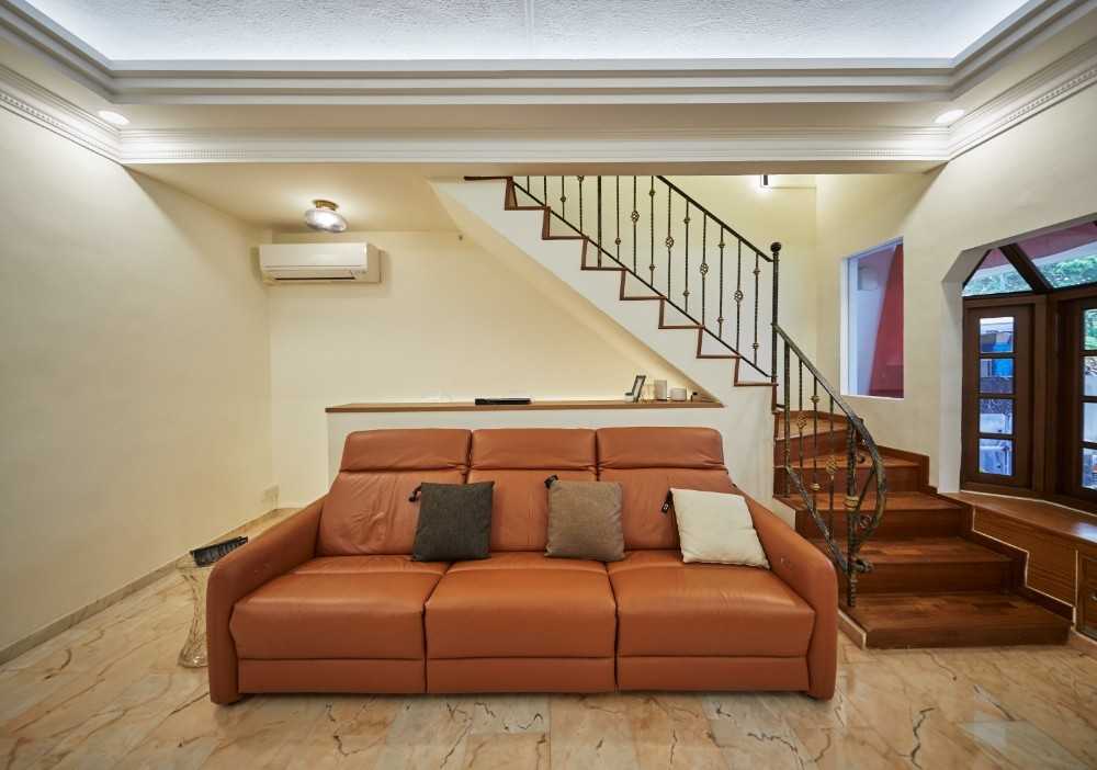 Transitional Living Room with Marble Floor and Ceiling Light