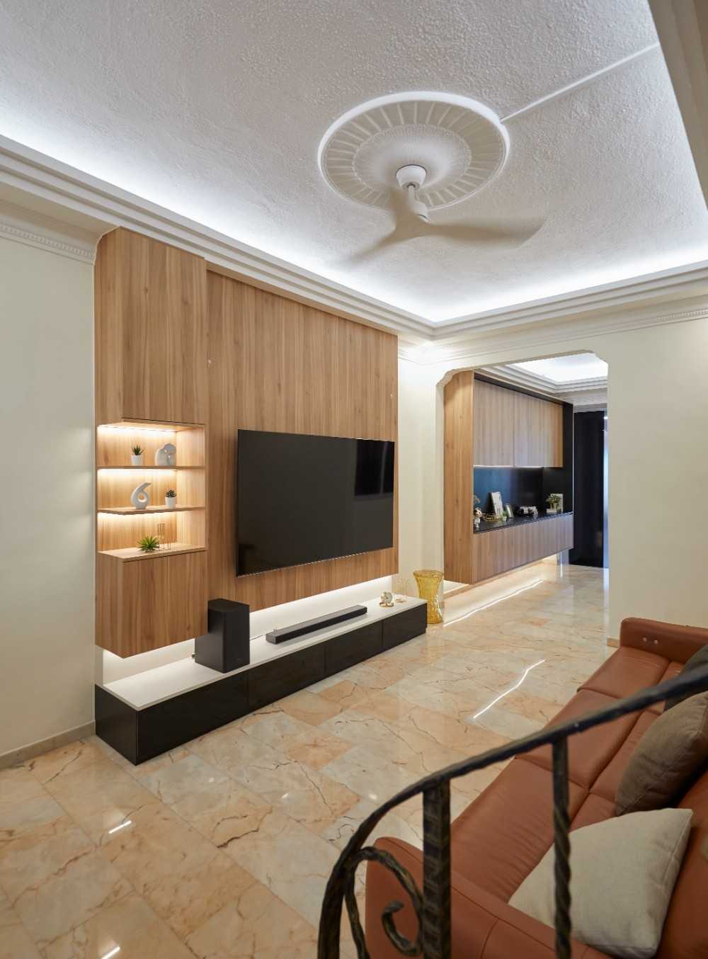 Transitional Living Room with Marble Floor and Sofa