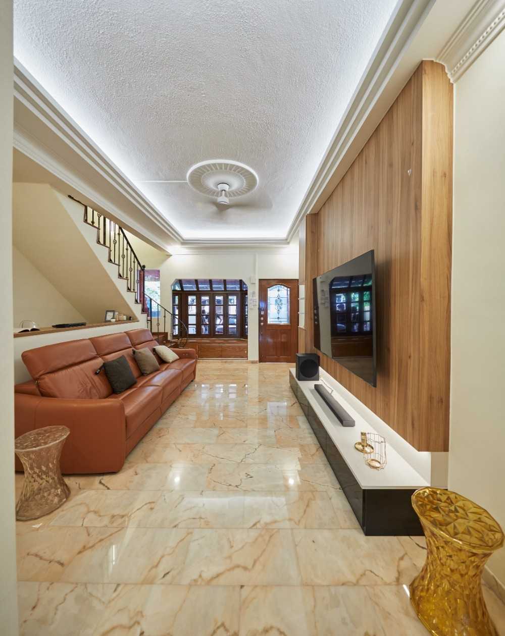 Transitional Living Room with TV Console and Feature Wall