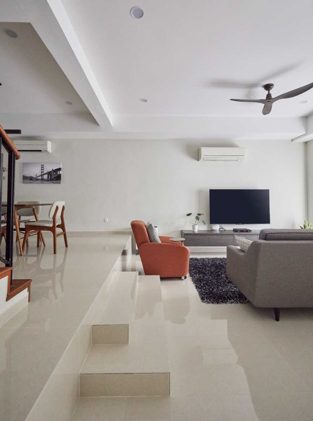 Modern Living Room with Marble Floor and TV Console