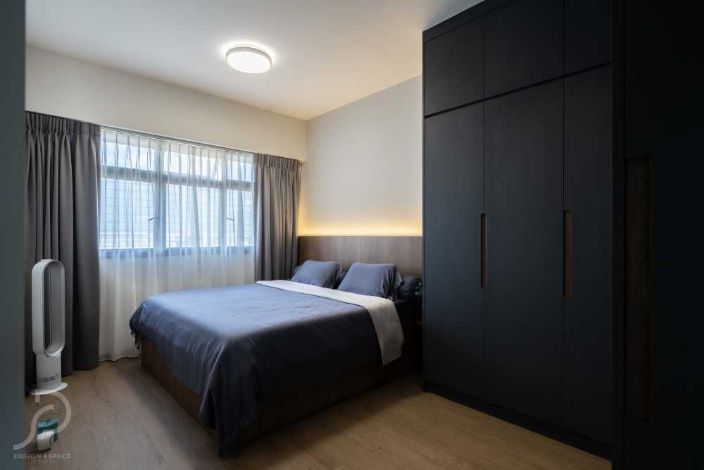 Modern Bedroom with Vinyl Flooring and Herringbone Tiling