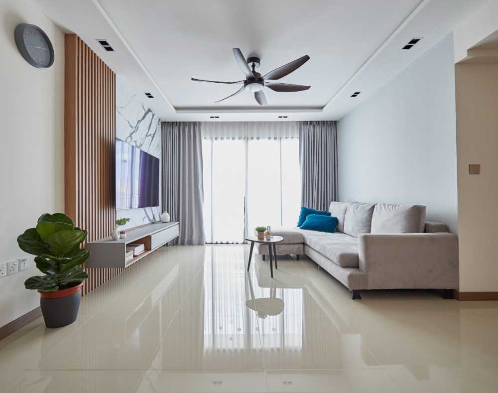 Contemporary Living Room with Marble Floor and Sofa