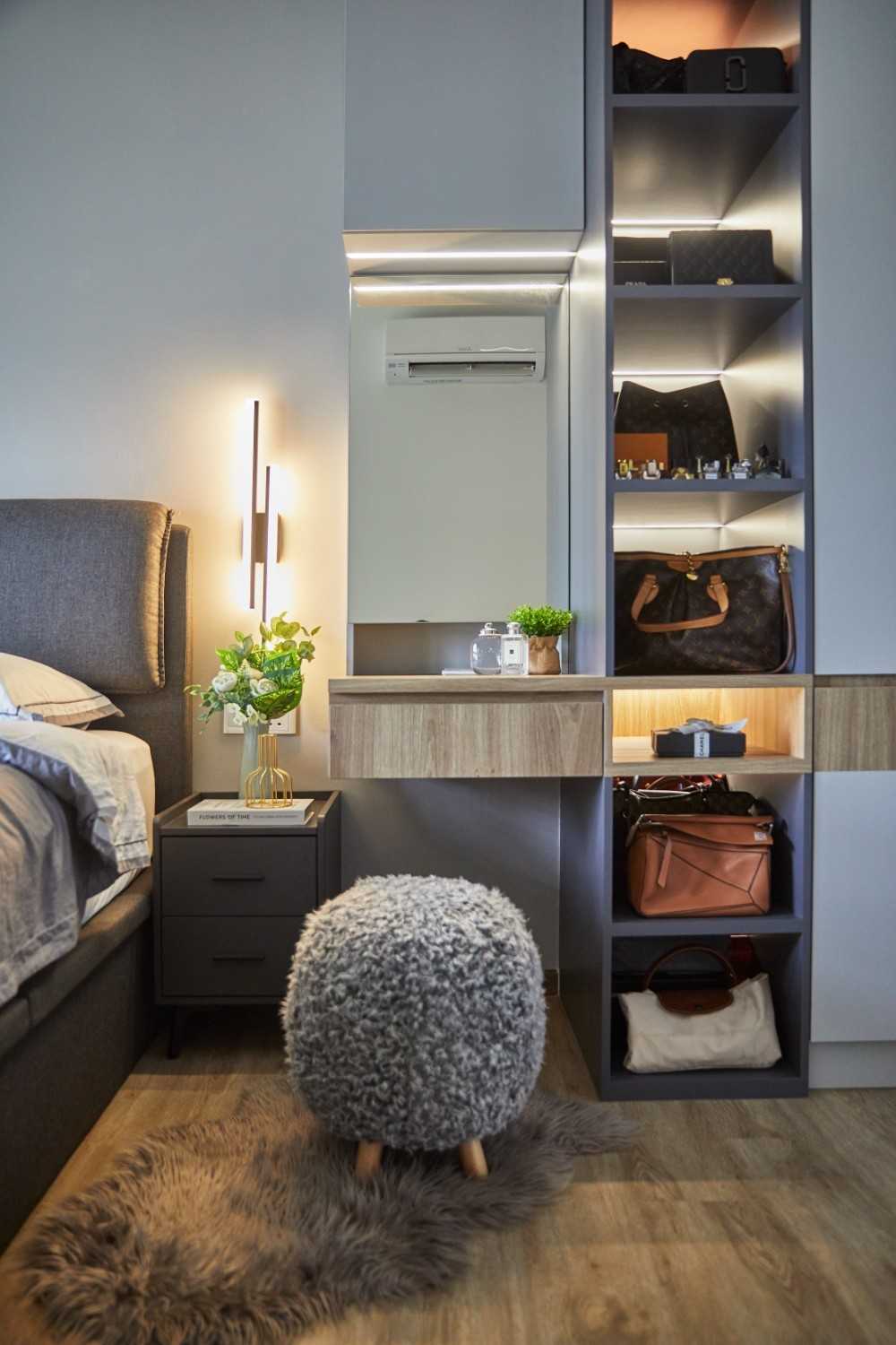 Contemporary Bedroom with Wood Flooring and Wardrobe
