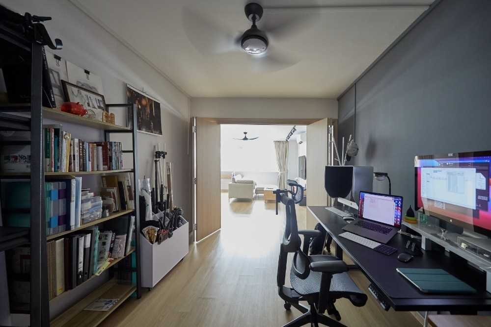 Scandinavian Home Office with Bookshelf and Desk