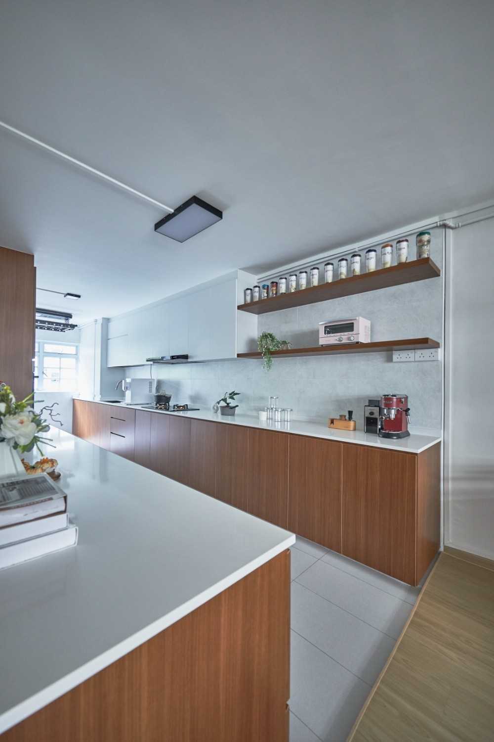 Scandinavian Kitchen with Countertop and Kitchen Window