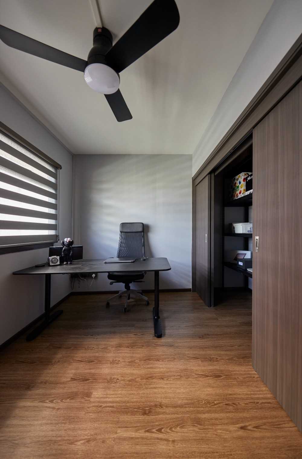 Contemporary Home Office with Storage Cabinets and Small Storage
