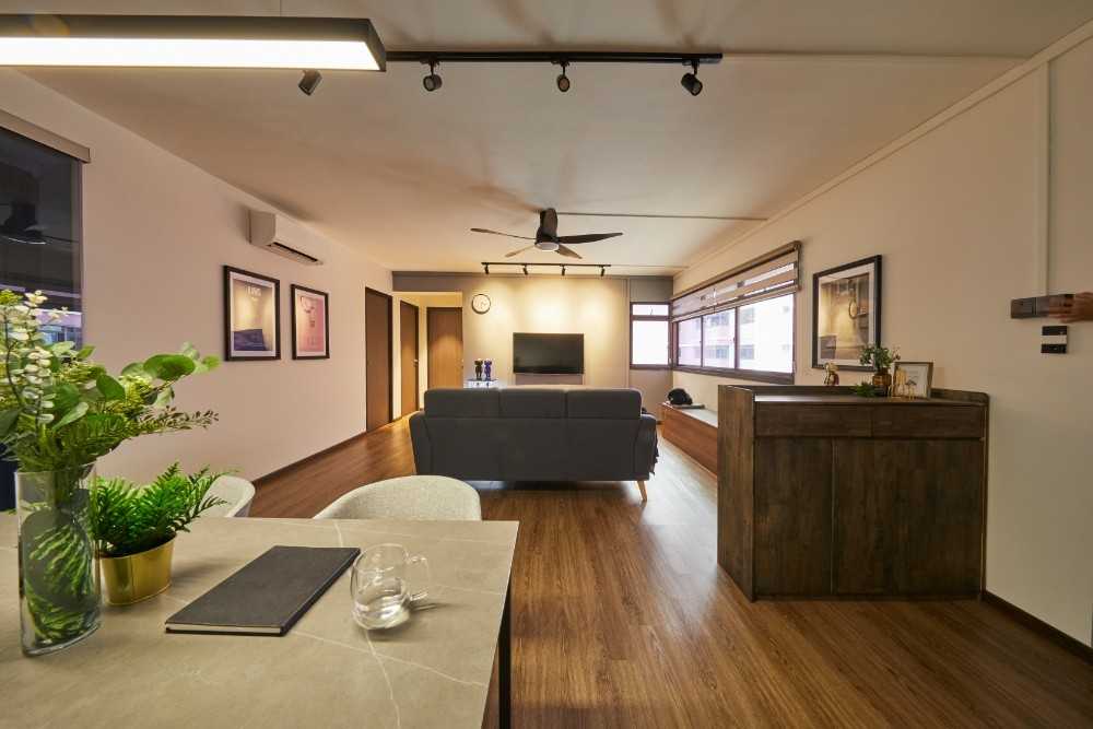 Contemporary Living Room with Wood Flooring and Sofa