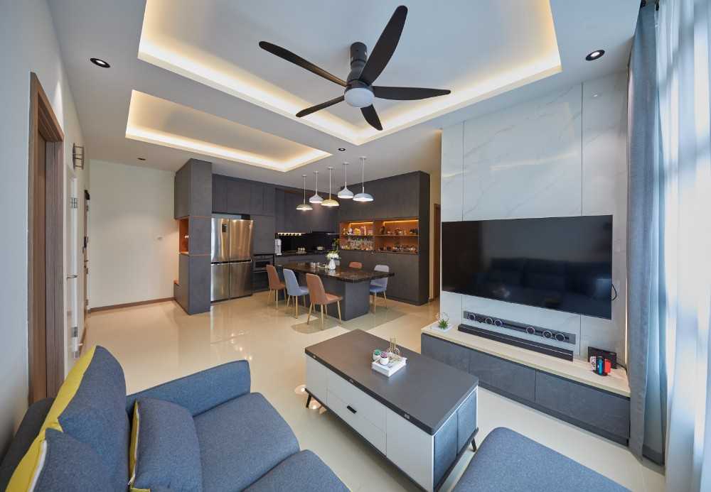 Contemporary Living Room with Feature Wall and Sofa