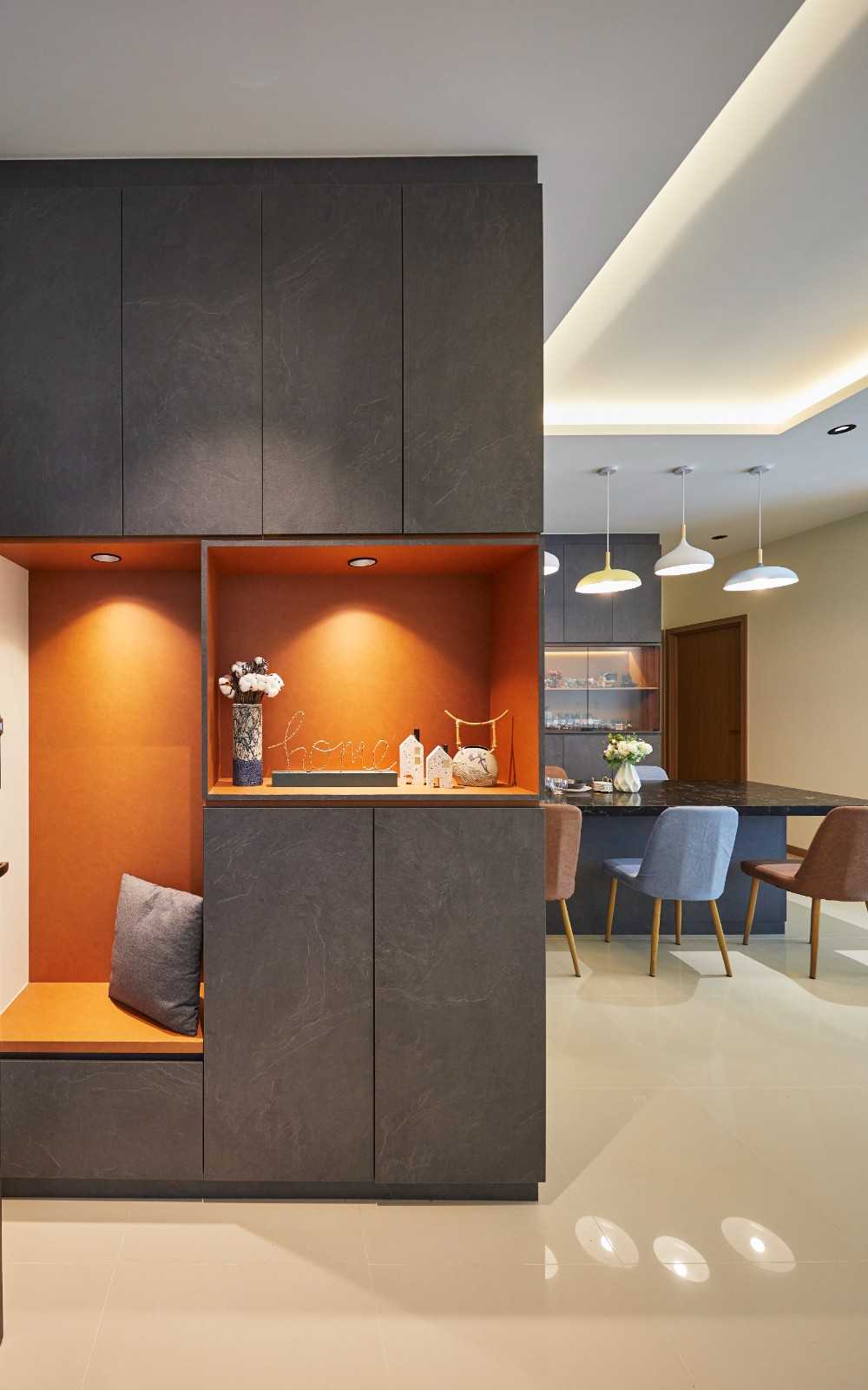 Contemporary Entryway with Seating Bench and Shoe Rack