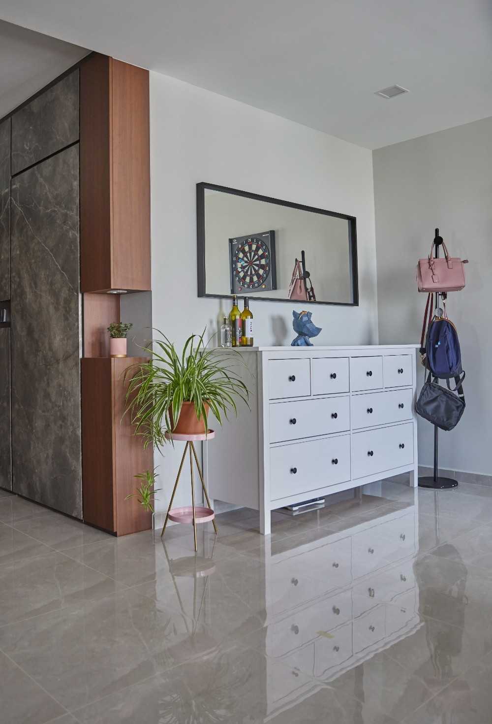 Contemporary Foyer with Mirror and Console Table