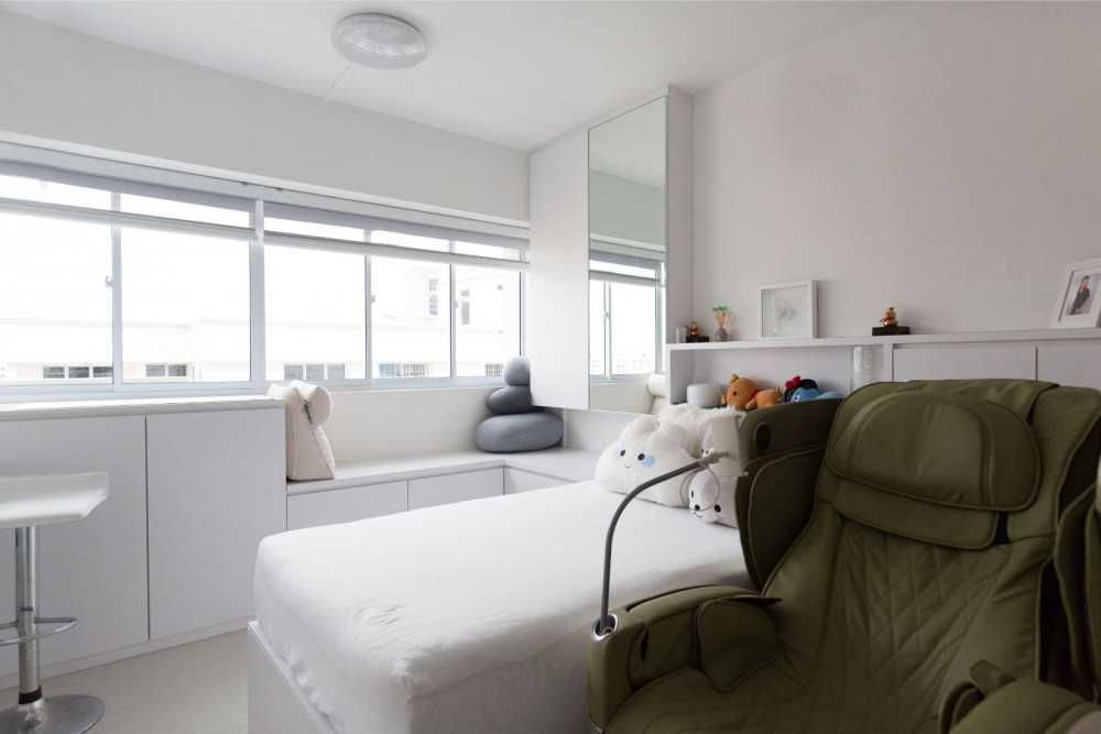 Minimalist Bedroom with Wardrobe and Bedside Table