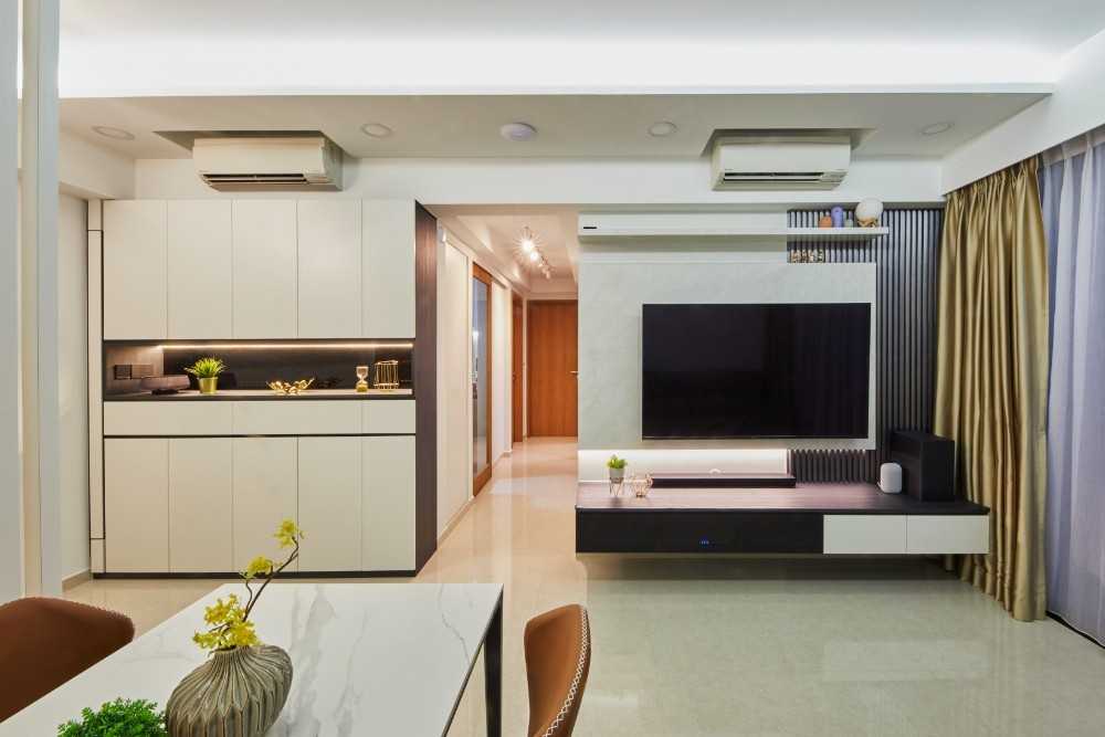Contemporary Living Room with Marble Floor and TV Console