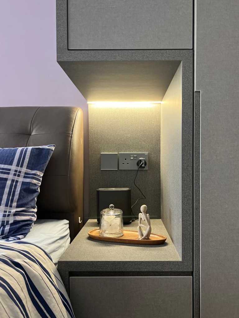 Scandinavian Bedroom with Wardrobe and Bedside Table