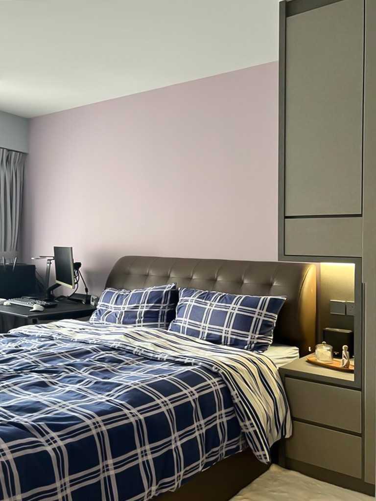 Scandinavian Bedroom with Wardrobe and Bedside Table
