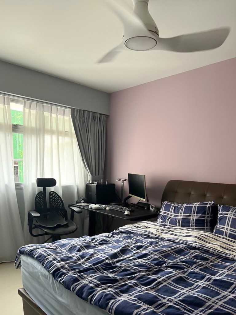 Scandinavian Bedroom with Window Grille and Paintings