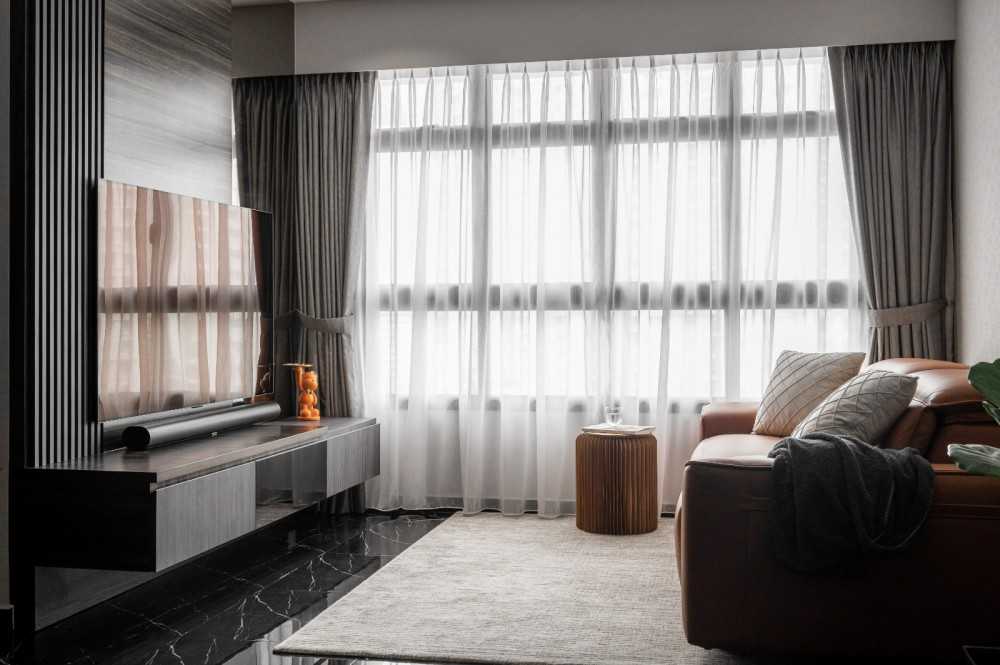 Contemporary Living Room with TV Console and Feature Wall