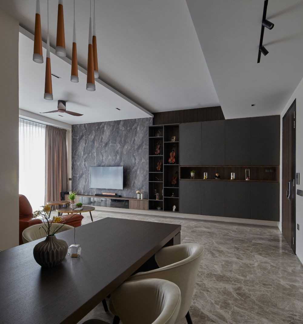 Contemporary Living Room with TV Console and Feature Wall