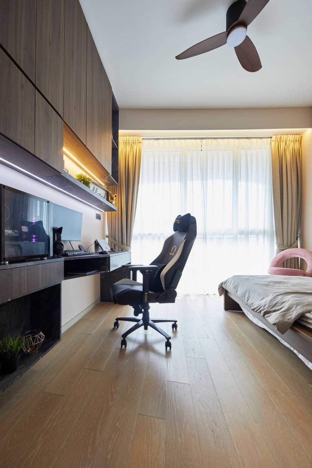 Contemporary Bedroom with Cupboard and Desk Chairs