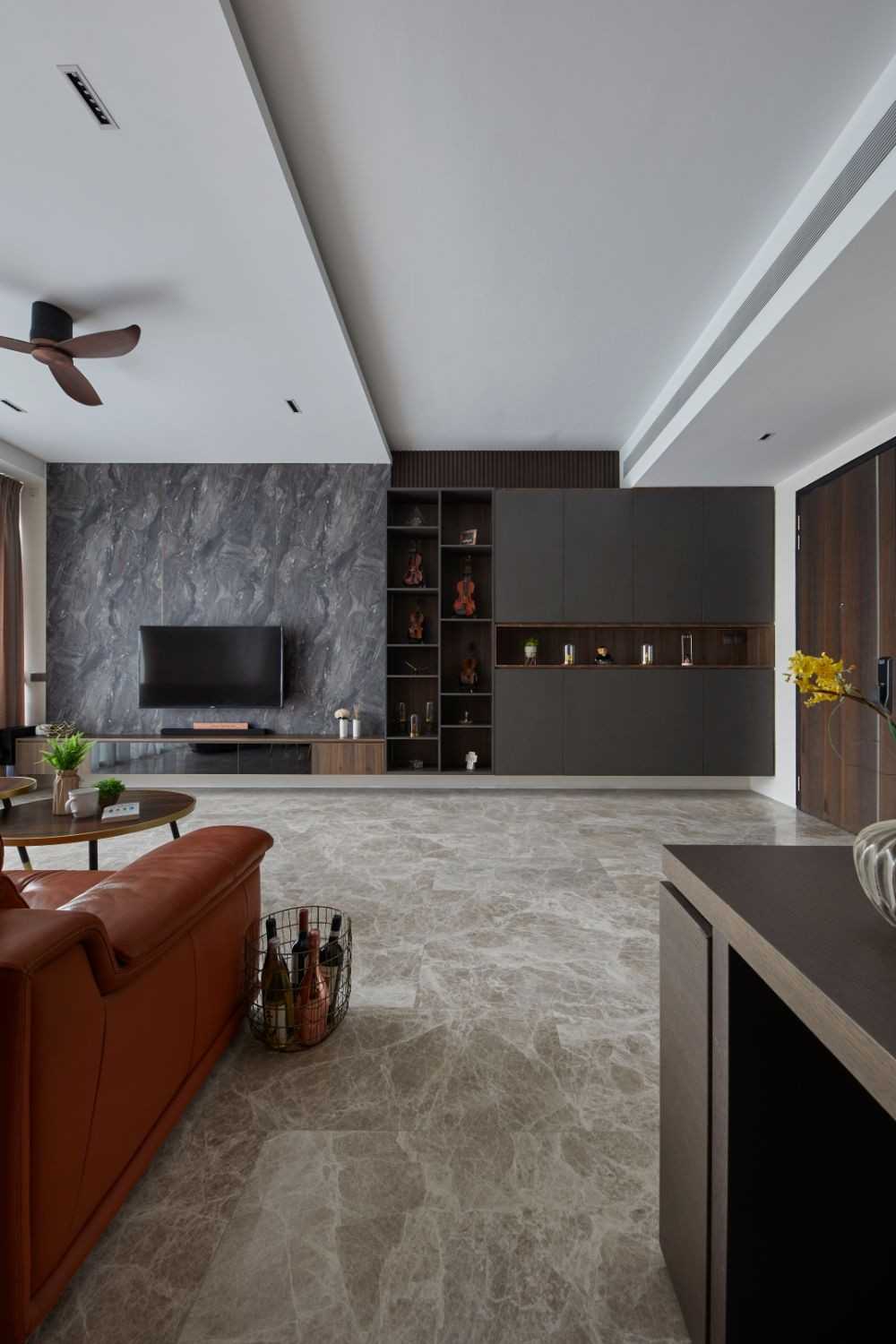 Contemporary Living Room with Feature Wall and Sofa
