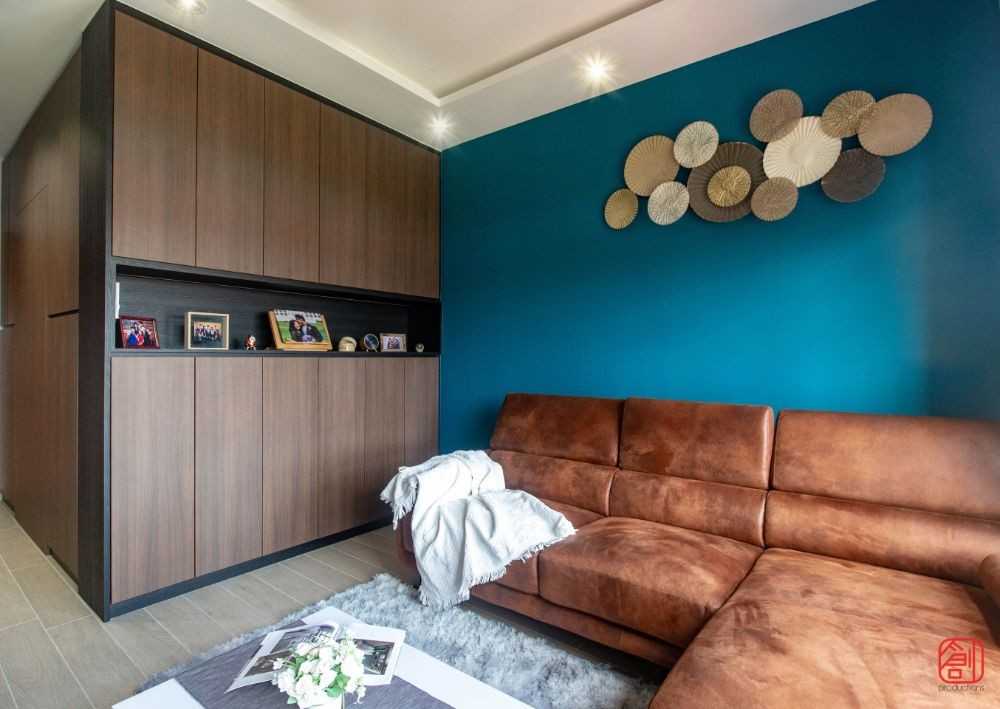 Contemporary Living Room with Marble Floor and Sofa