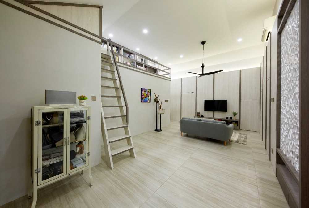 Scandinavian Living Room with TV Console and Feature Wall