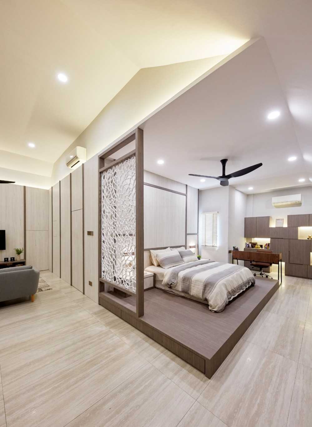 Scandinavian Bedroom with Platform Bed and Queen Bed