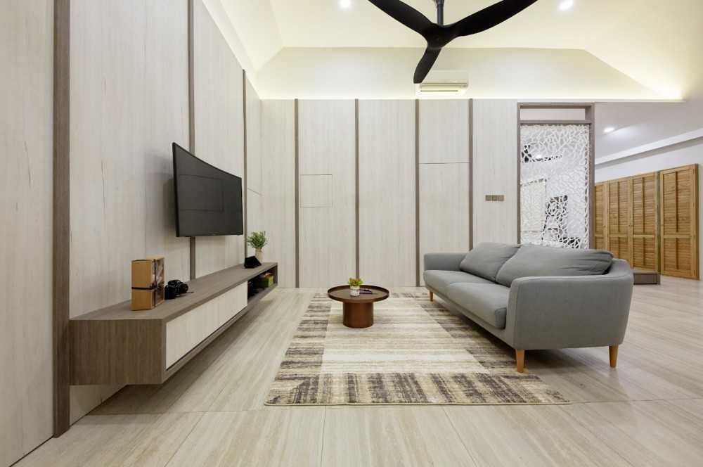 Scandinavian Living Room with Marble Floor and Sofa