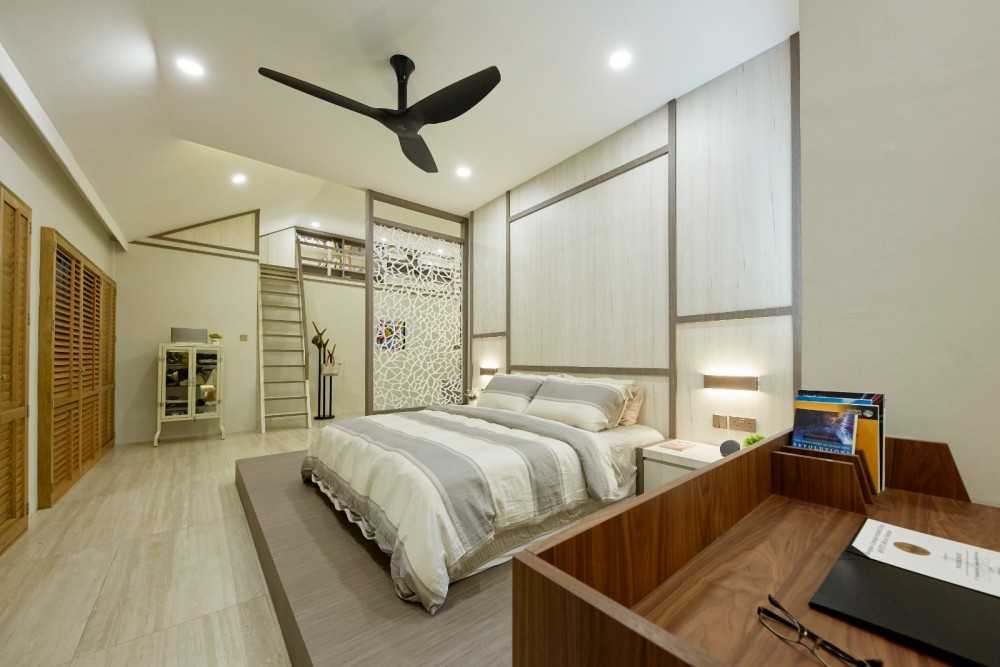 Scandinavian Bedroom with Platform Bed and Queen Bed