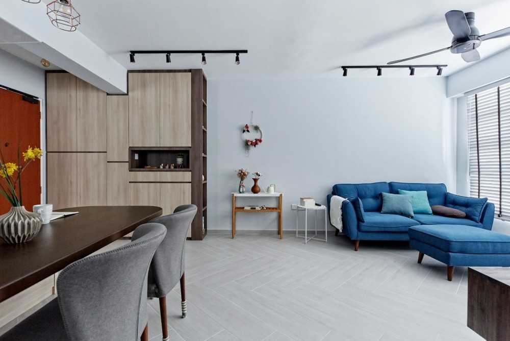 Contemporary Living Room with Sofa and Display Cabinets