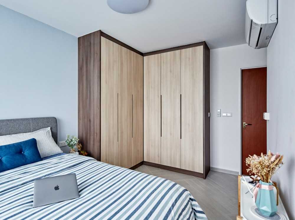 Contemporary Bedroom with Wood Flooring and Wardrobe