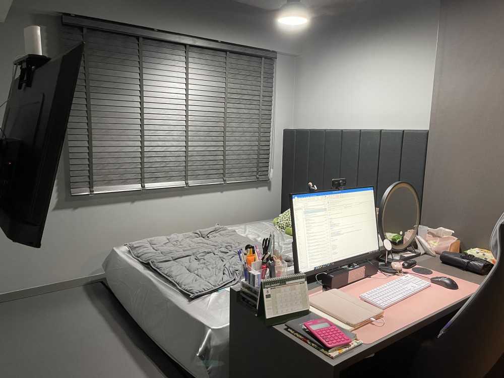 Industrial Bedroom with Platform Bed and TV