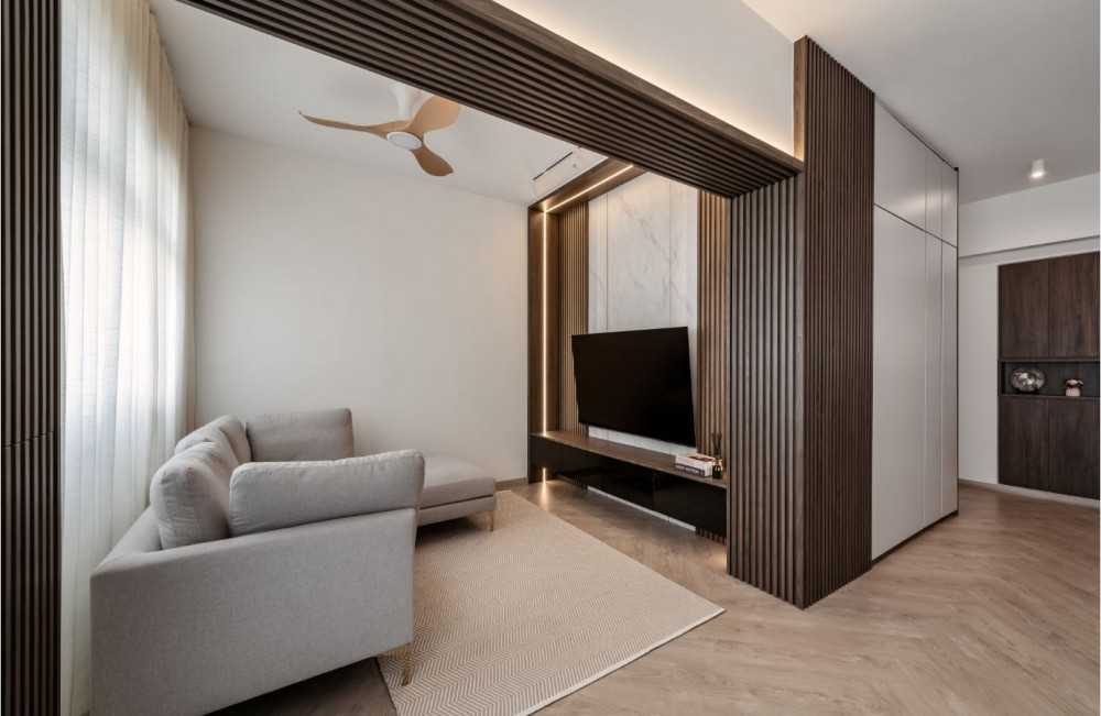 Scandinavian Living Room with Feature Wall and Sofa