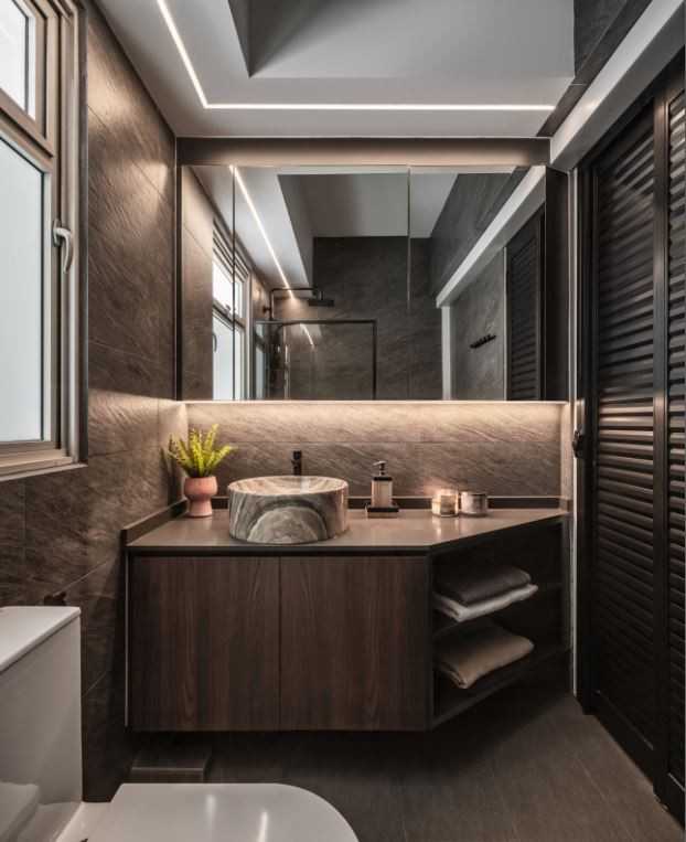 Scandinavian Bathroom with Countertop and Mirror